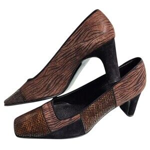 Proxy Wood Snake Animal Print Pumps Size 5 1/2 Made in Spain Designer Vintage